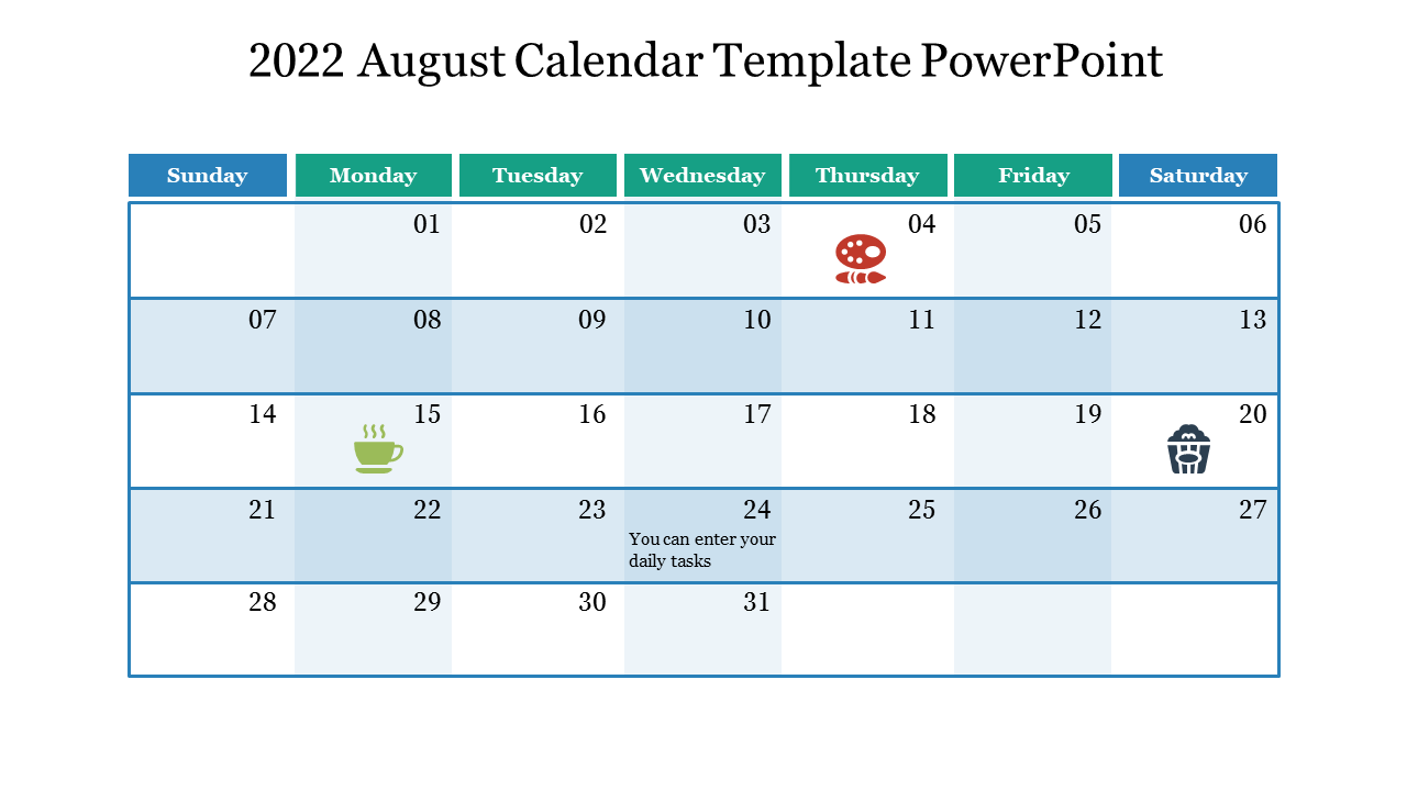 2022 August Calendar Template PowerPoint